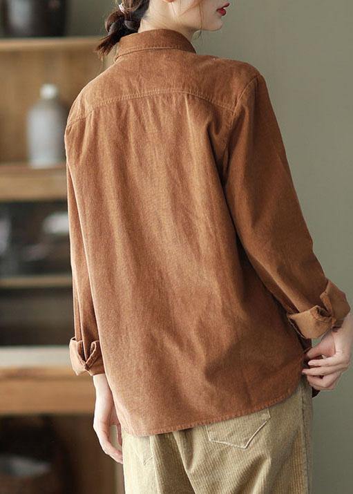 French Khaki Loose Embroidered Patchwork Fall Top Long Sleeve