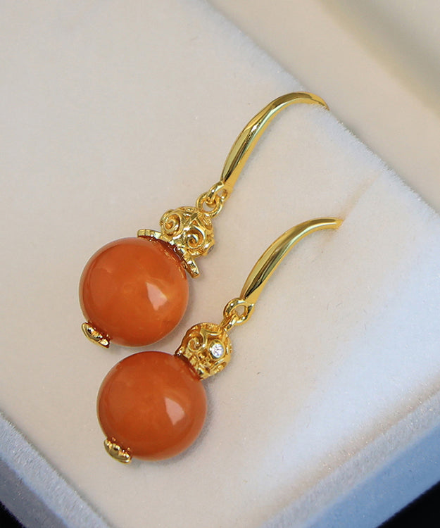 Orange Sterling Silver Overgild Zircon Beeswax Drop Earrings