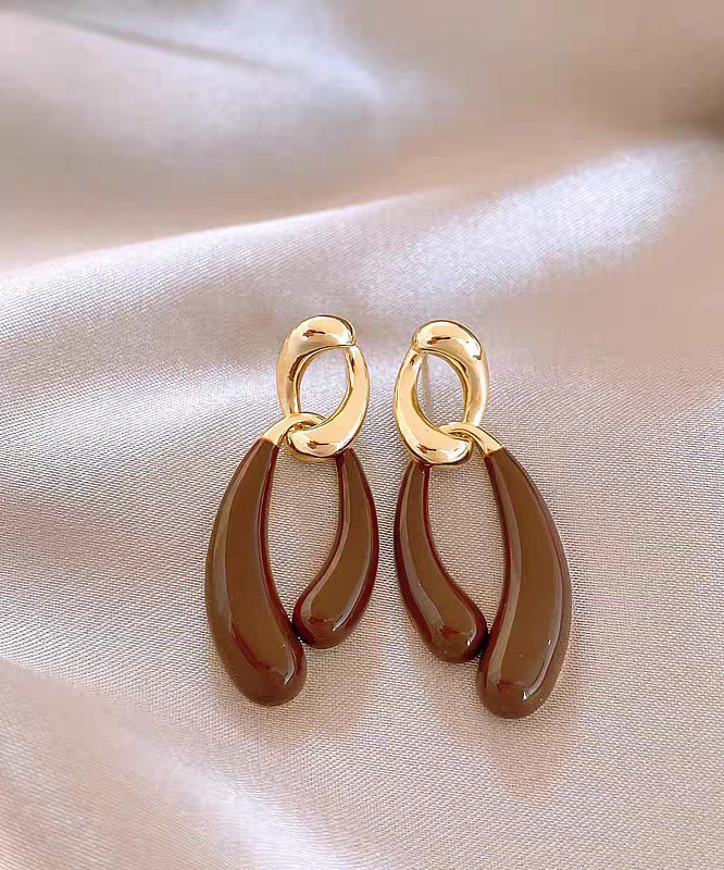 Coffee Copper Alloy Asymmetrical Drip Glaze Drop Earrings