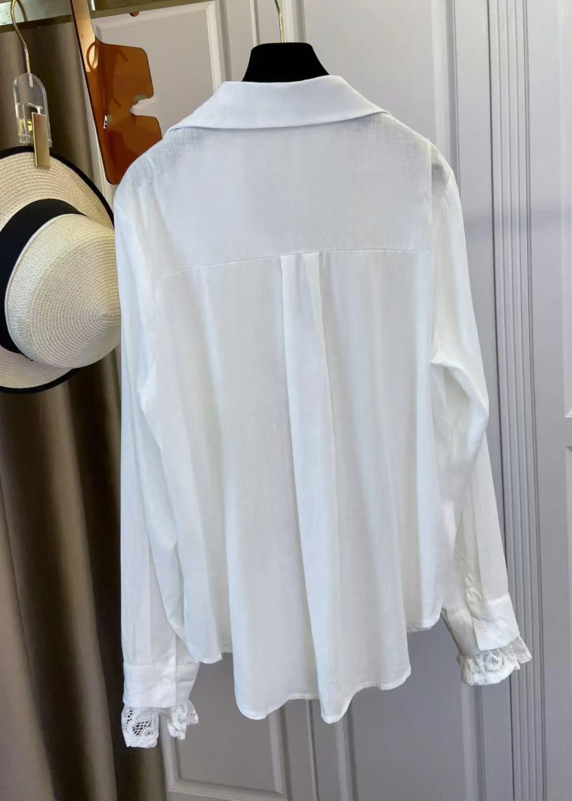 White V Neck Lace Patchwork Shirts Spring