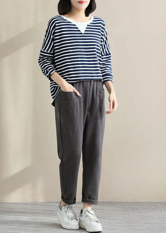 Grey High Waist Pockets Cotton Crop Pants Spring