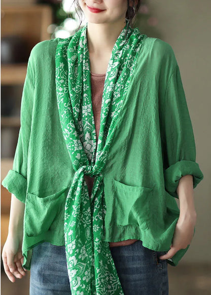 Simple Green Asymmetrical Design Linen Upf 50+ Coat Long Sleeve