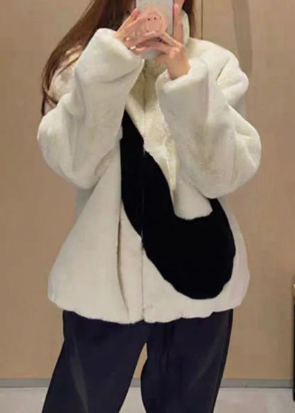 Apricot Stand Collar Zip Up Fuzzy Fur Fluffy Coat Spring