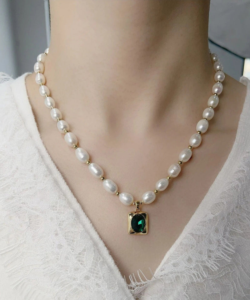 Dinner White Copper Overgild Pearl Diamond Pendant Necklace