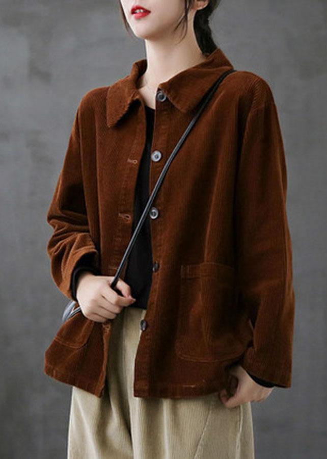 Rose Loose Pockets Shirt Top Long Sleeve Corduroy Coat