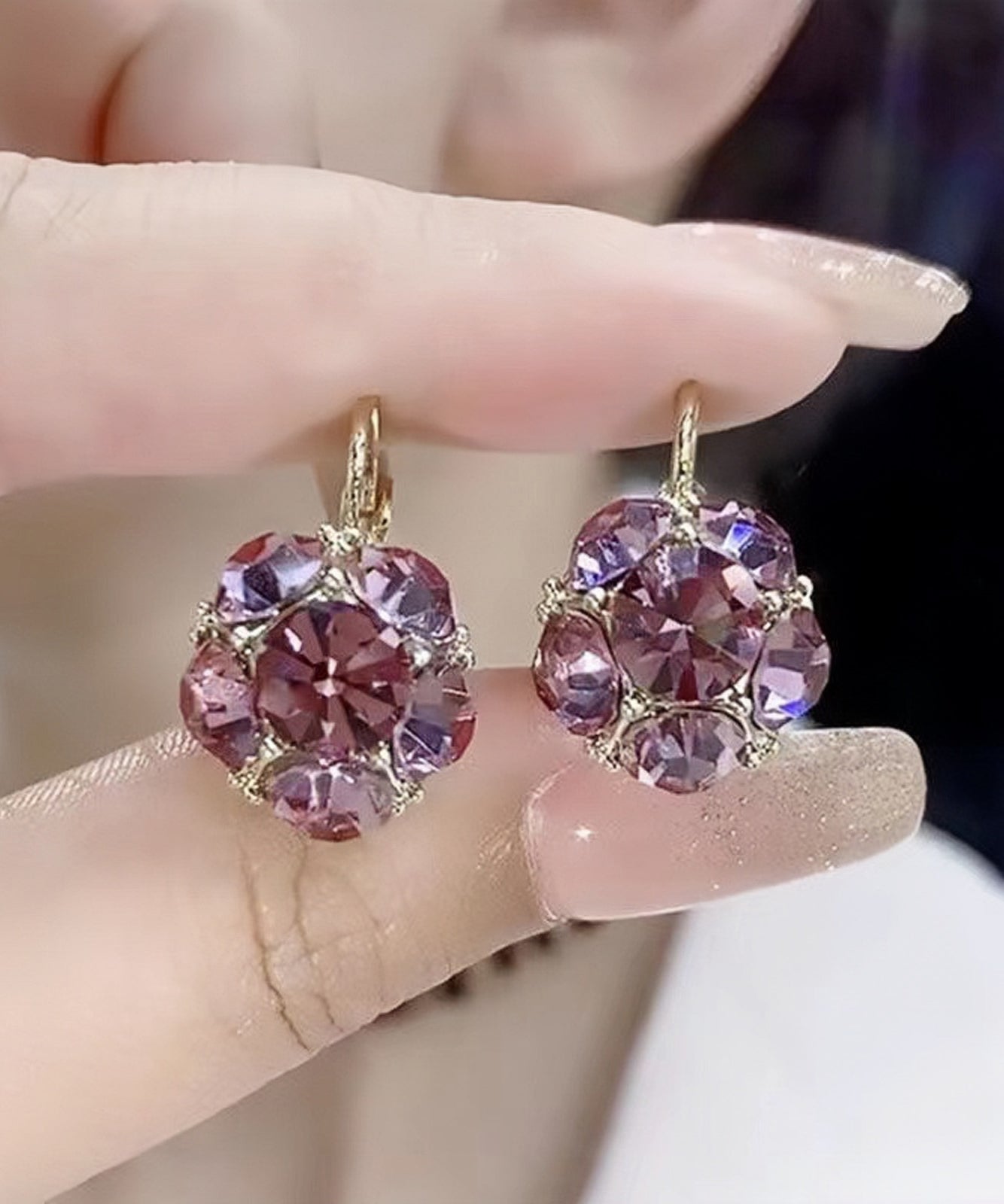 Original Design Purple Style Purple Copper Alloy Zircon Crystal Hoop Earrings
