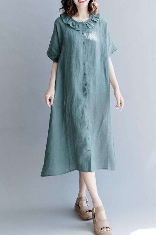 Cotton Linen Dresses With Sleeves Loose Clothes