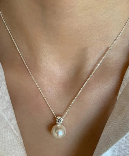 Original Design White Sterling Silver Zircon Pearl Sweater Pendant Necklace