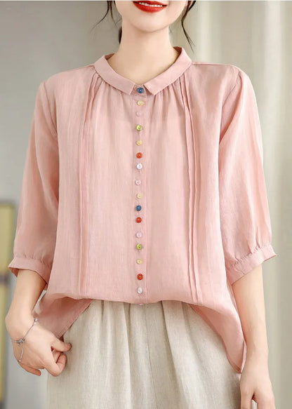 Pink Peter Pan Collar Cotton Shirt Top Half Sleeve