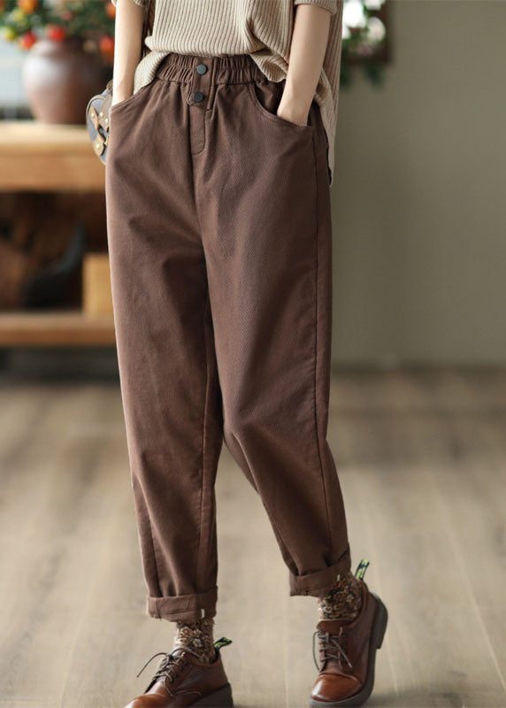 Chocolate Slim Cotton Harem Pants Elastic Waist Fall