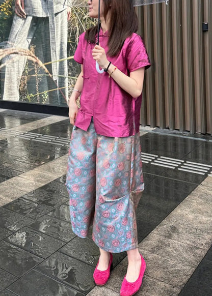New Blue Button Shirt and Crop Pants Two-piece Set Summer