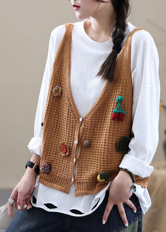 Style Khaki Embroidered Fall Shirt Knit Vest Sleeveless