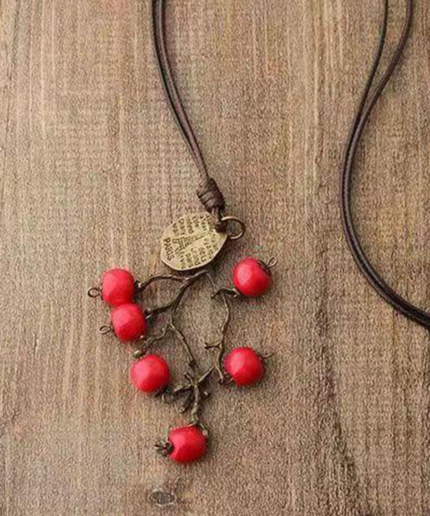 Red Hand Knitting Red Apple Vine Pendant Necklace