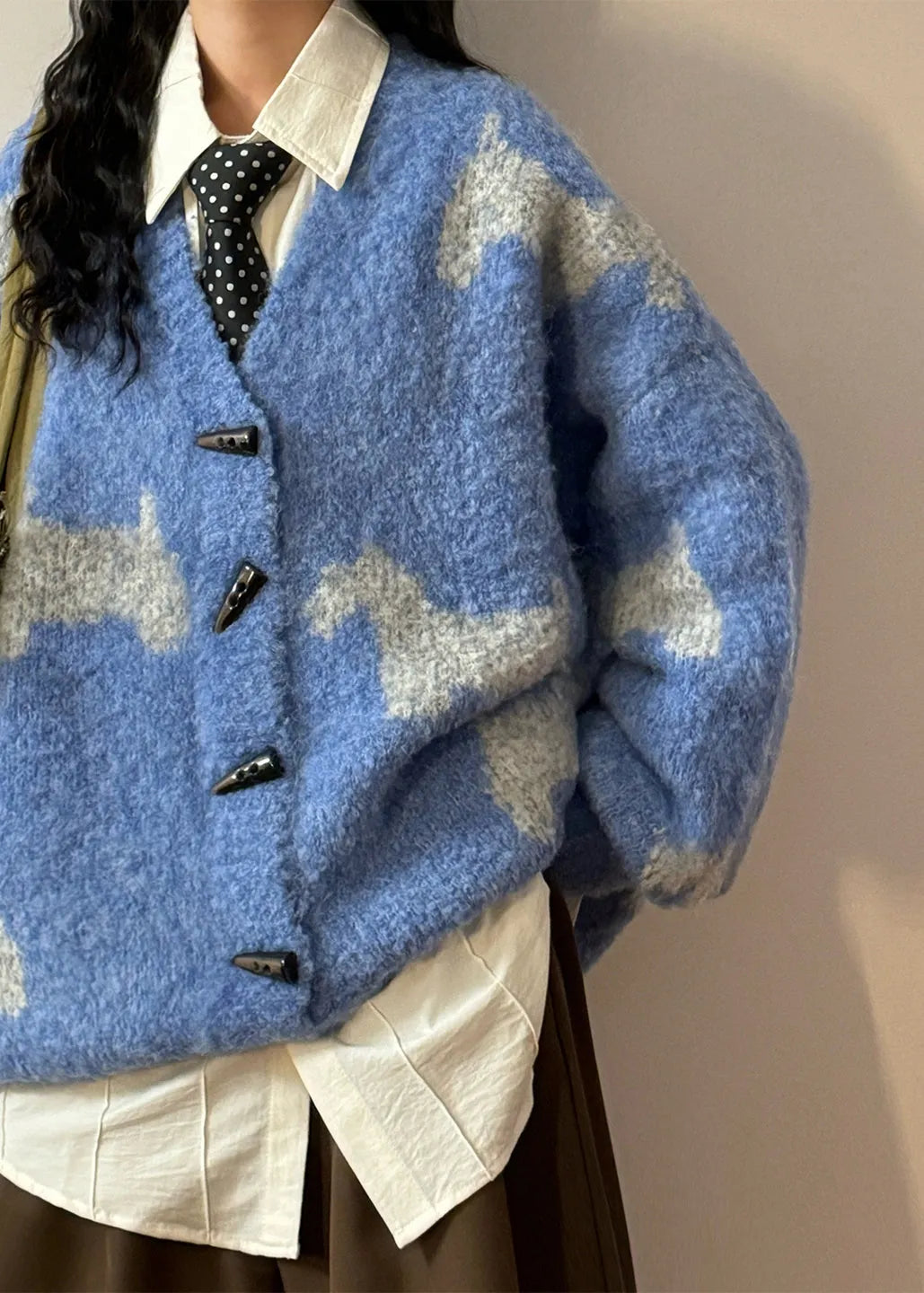 Blue V Neck Button Little Horse Knit Coats Spring