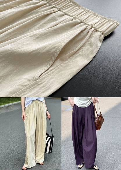 Apricot Thin Cotton Summer Pants Elastic Waist