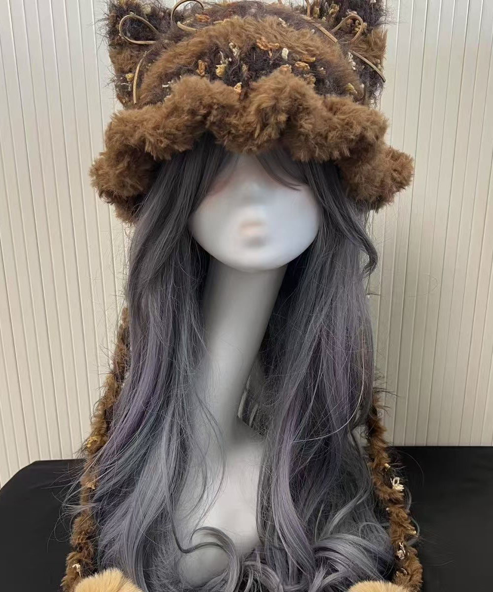 Winter Knitted Patchwork Fuzzy Fur Thick Warm Hat