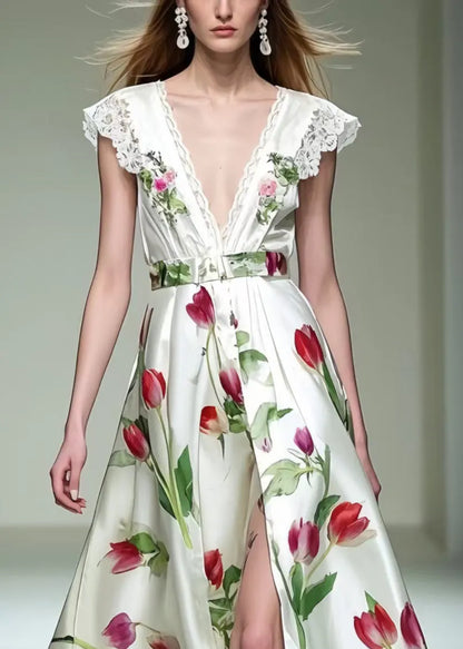 Side Open Silk Dresses Exra Large Hem Sleeveless