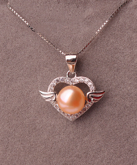 Pink Sterling Silver Overgild Pearl Zircon Pendant Necklace