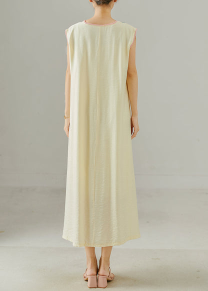 Apricot Embroidered Cotton Long Dress Sleeveless