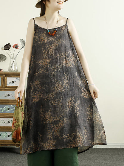 Summer Flower Ramie Vest Dress