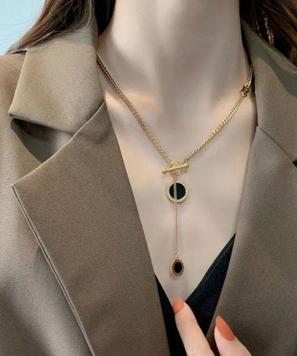 Gold Copper Graphic Chain Linked Tassel Lariat Necklace
