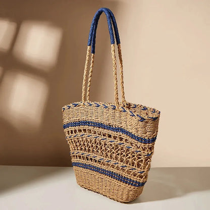 New Straw Woven Shoulder Tote Shoppers Party Towels Large Top Handle Handbags