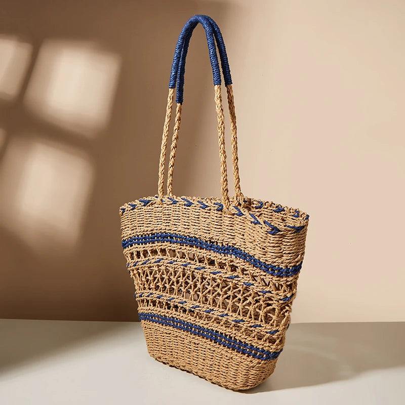 New Straw Woven Shoulder Tote Shoppers Party Towels Large Top Handle Handbags