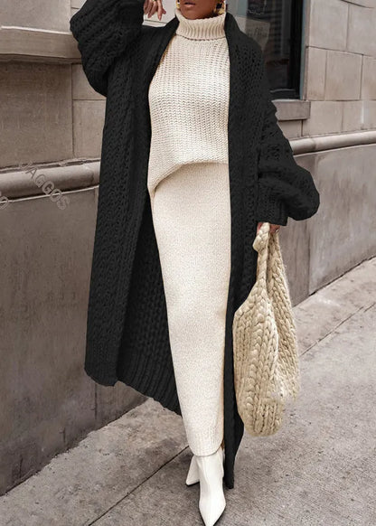 European and American Style White Puff Sleeve Knit Cardigan