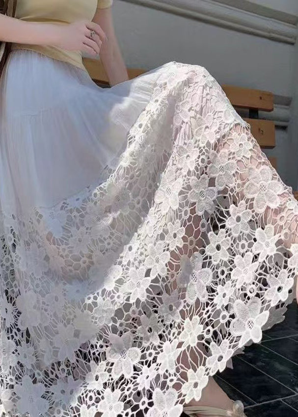 White Embroidered Patchwork Lace Beach Skirts Summer