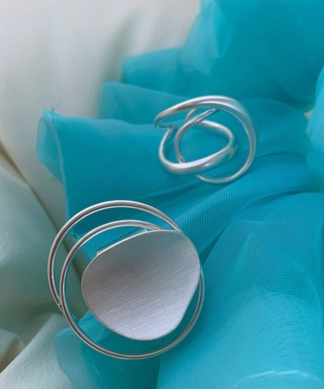 Boutique Silk Stainless Steel Hollow Out Open Rings Two-piece Set