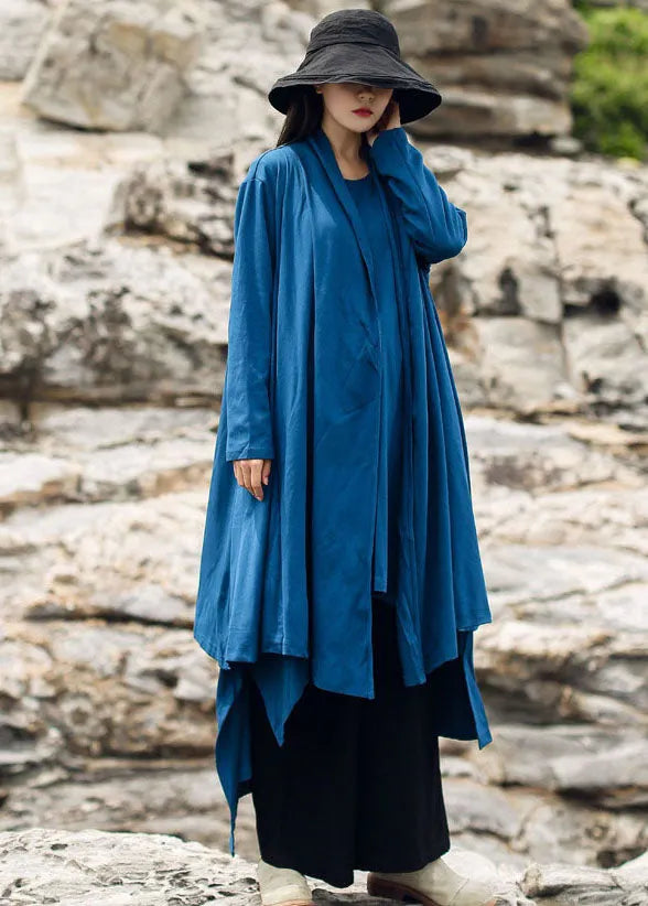 Style Blue Asymmetrical Loose Cotton Cardigan Spring