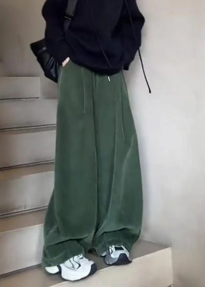 Orange Pockets Elastic Waist Corduroy Pants Spring