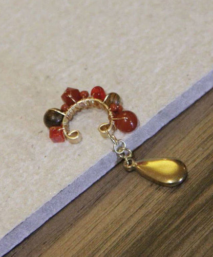 Red Sterling Silver Overgild Agate Colored Glaze Peking Opera Stud Earrings