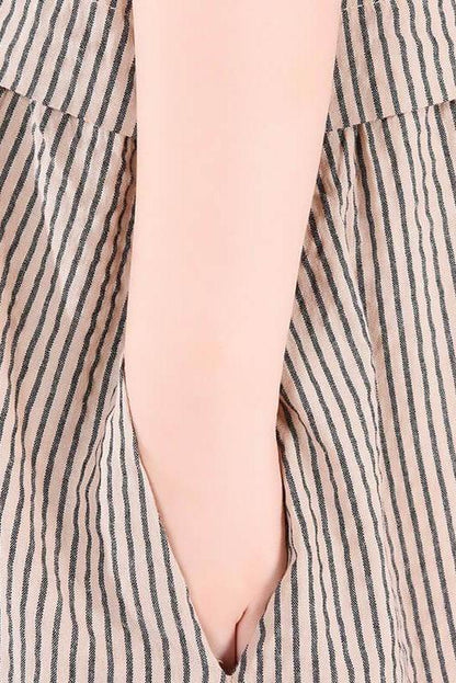Cotton Irregular Stripes Short Sleeve Midi Dress