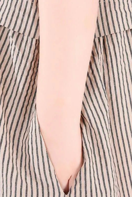 Cotton Irregular Stripes Short Sleeve Midi Dress