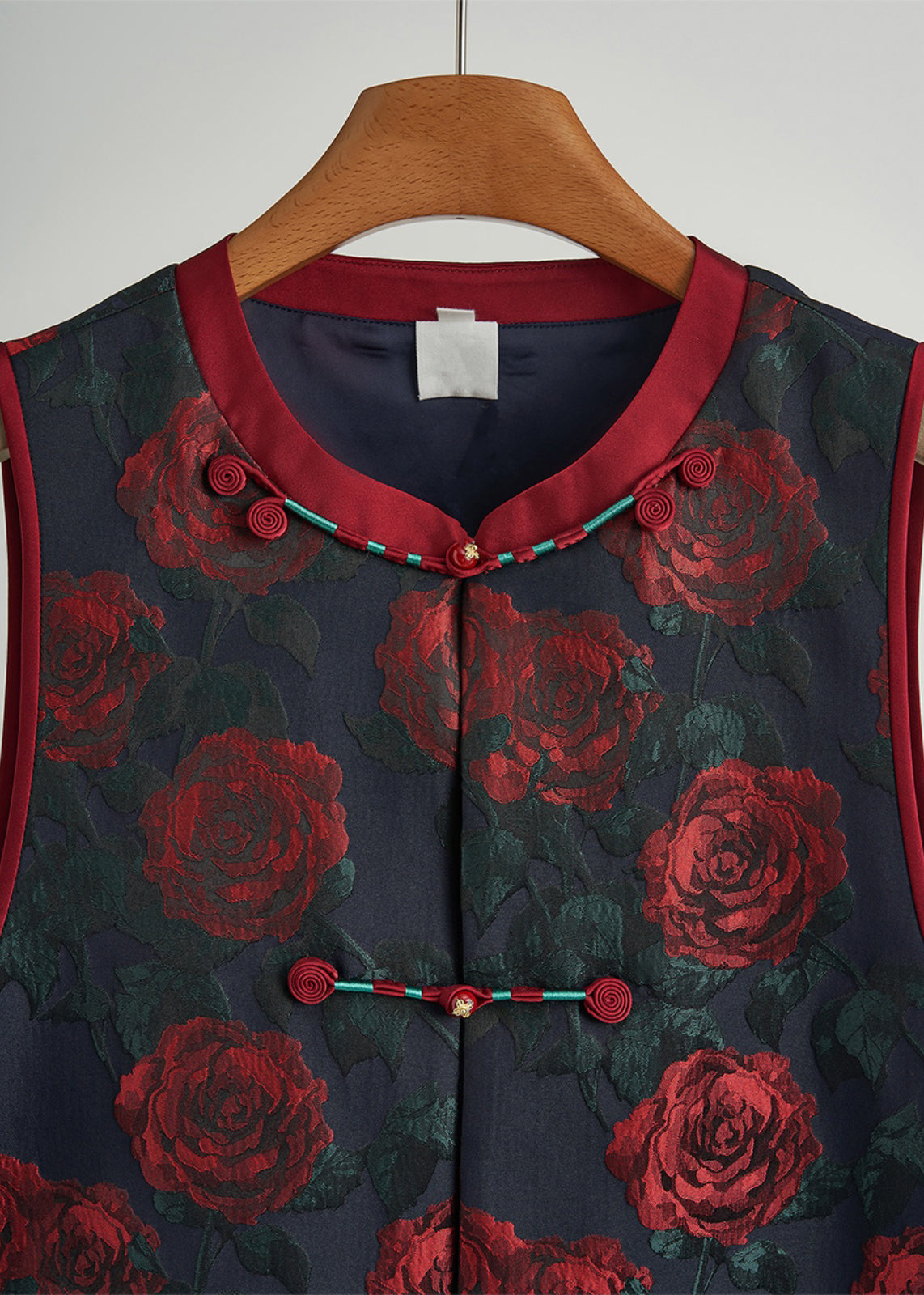 Black Chinese Button Jacquard Silk Vests Fall