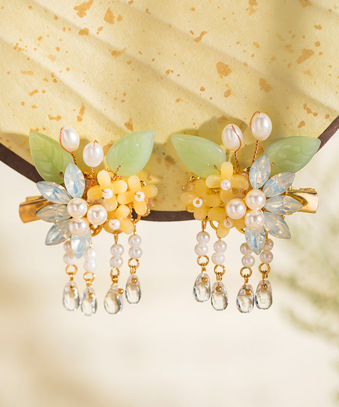 Retro Rainbow Alloy Pearl Colored Glaze Tassel Kids a Pair Hairpin