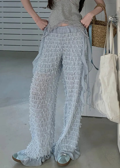 New Light Blue Original Design High Waist Chiffon Pants Summer
