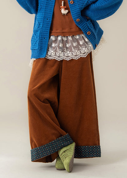 Brown Oversized Corduroy Wide Leg Pants Spring