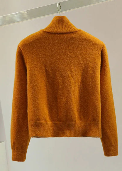 Stylish Orange Stand Collar Patchwork Cotton Knit Sweaters Winter