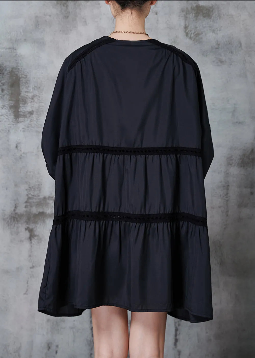 Black Oversized Patchwork Cotton Work Dress Fall