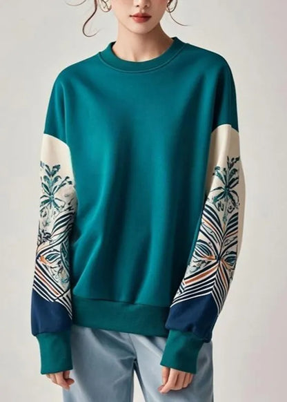 Blue Print Patchwork Sweatshirts Fall