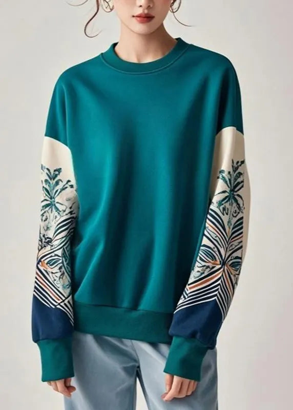 Blue Print Patchwork Sweatshirts Fall