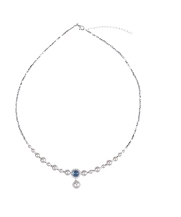 Blue Copper Silver Plating Pearl Broken Silver Gem Stone Pendant Necklace