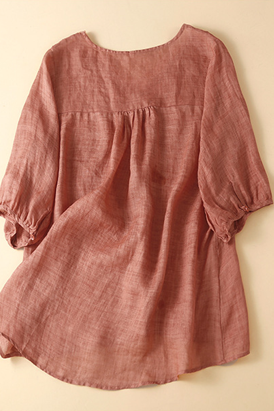 Summer Short Sleeve Shirt Embroidered Linen Tops
