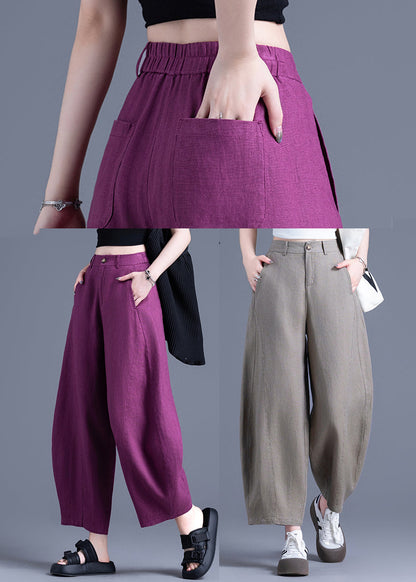 Khaki Oversized Pockets Linen Harem Pants Summer