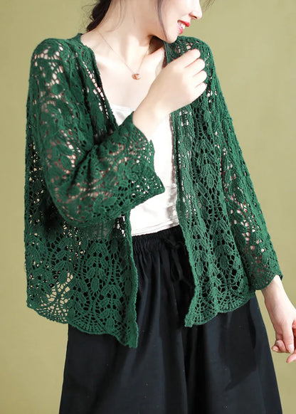 Chocolate V Neck Hollow Out Knitting Cotton Cardigans Summer