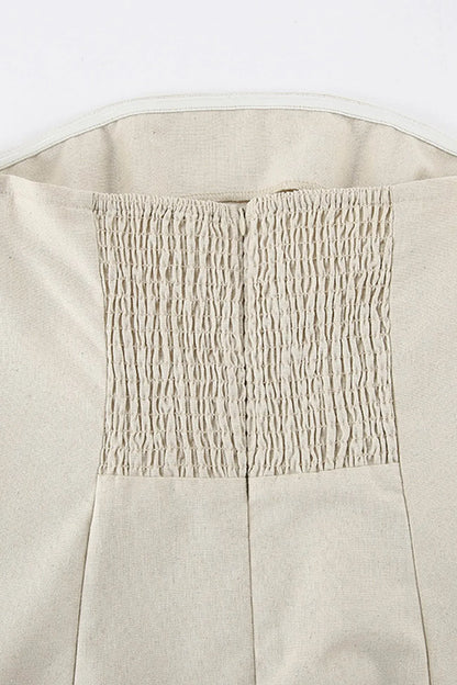 Cotton Linen Smocked Strapless Dress