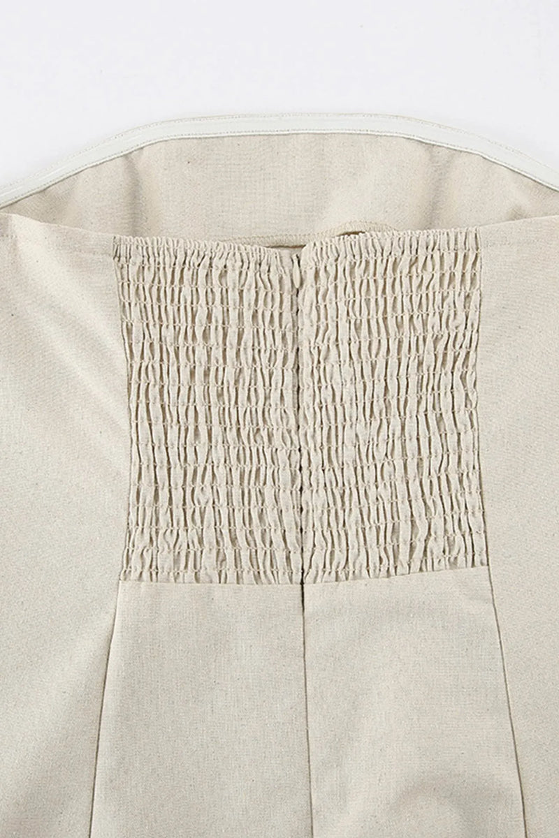 Cotton Linen Smocked Strapless Dress