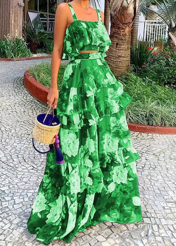 New Photo Color Print Tank and Skirts Two Pieces Set Sleeveless